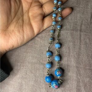 Venetian wedding Cake vintage blue Italian Murano glass necklace